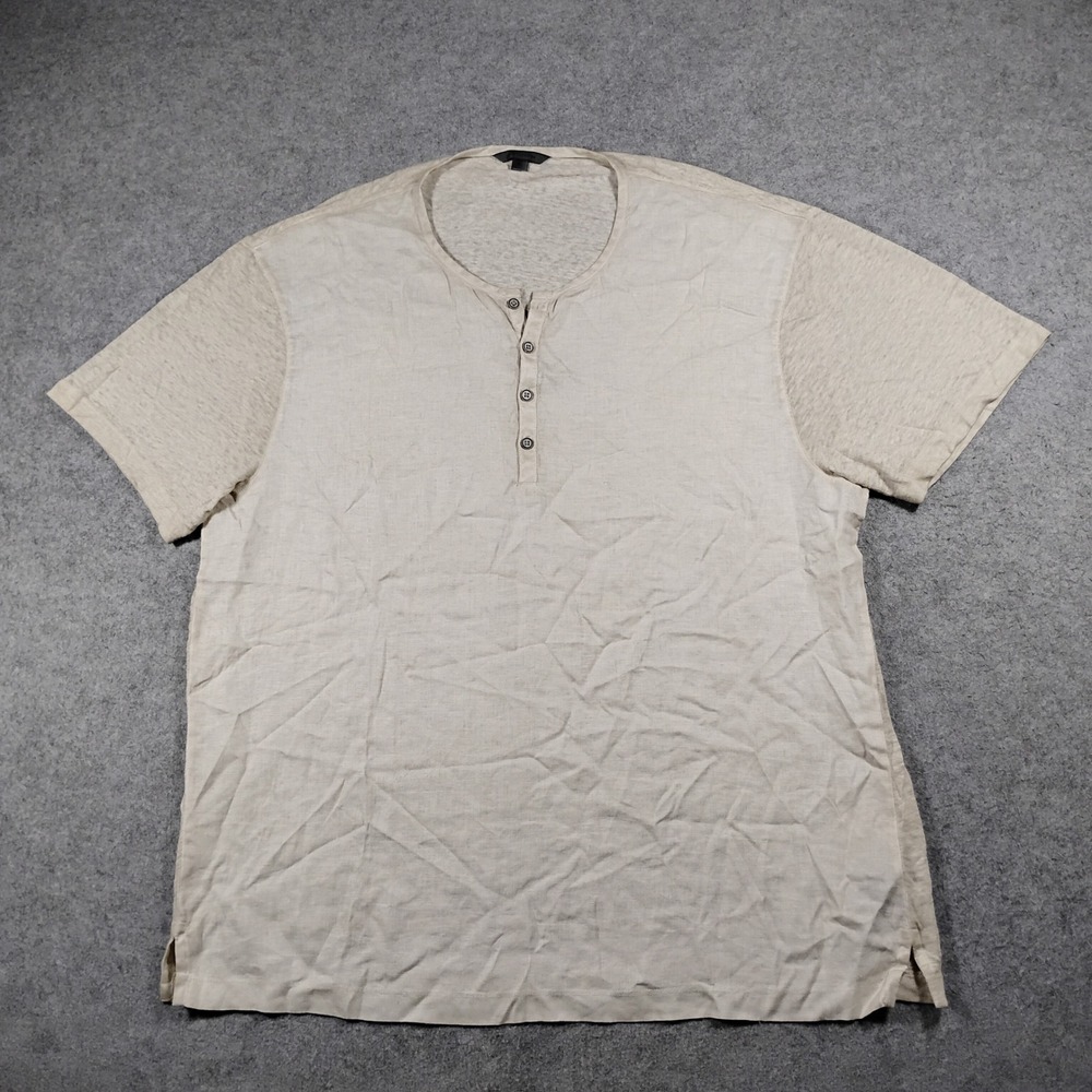 John Varvatos Men's Beige 100% Linen Short Sleeve Henley Shirt Size XL Casual